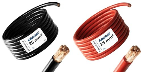 EBROM - 2 Meter Batteriekabel - rot und schwarz - Pluskabel und Massekabel - 25mm2 | 25 mm² | 25 mm2 - Vollkupfer 99,9% OFC Kupfer Stromkabel - Ihre Länge: je 2 Meter