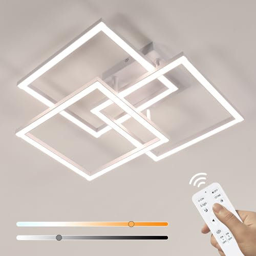 Toolight Plafoniera LED dimmerabile, 62 cm, 40 W 4500 lm, con telecomando, 3000 K-6500 K, moderna lampada da soffitto quadrata per camera da letto, soggiorno, cucina, corridoio, bianco