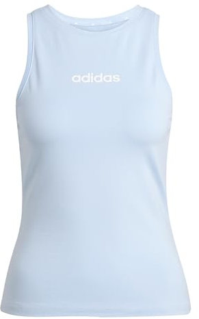 adidas Women's Essentials LINEAR Slim Cotton Tank, Glow Blue/White, S