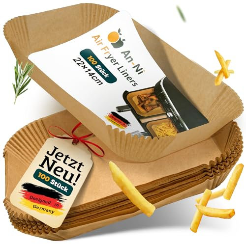 An - Ni® Papel de horno para freidora de aire caliente, 22 cm x 14 cm, 100 unidades, accesorios para freidora de aire caliente, cuencos desechables antiadherentes, compatible con Ninja, COSORI,