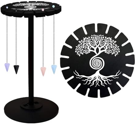 AHANDMAKER Espositore a forma di albero a spirale, in legno, con 18 scomparti per cristalli, stile bohémien, mensola Curio