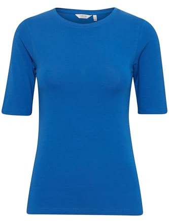 b.young Damen T-Shirt Slim Fit Ellenbogen-Länge Rundhalsausschnitt Shirt, Farben:Blau-2, Größe:XXL