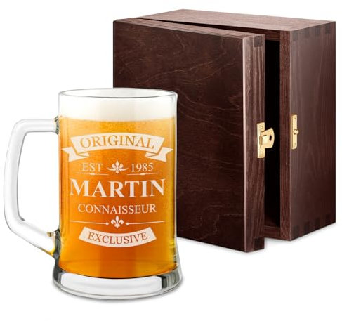 Maverton Chope à Bière Gravée - Contenance : 50 cl – Verre à Bière Personnalisé avec Anse - Souvenir pour les Amateurs de Bières – Cadeau Anniversaire Homme - Idee Cadeau Homme - original
