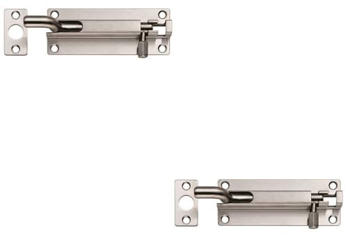 2 Pack - Cranked Barrel Surface Mounted Sliding Door Bolt Lock 150mm x 38mm Satin Steel