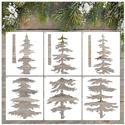 Large Stencils for Painting on Wood Fence Giant Wall Stencils Reusable Templates for Garden Fence Window Wall Furniture Mural (Pine Tree)