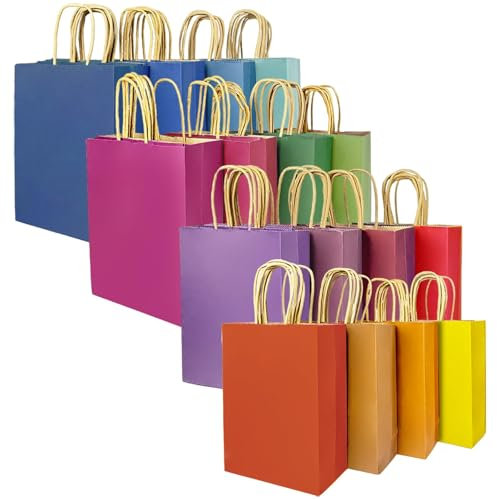 Gcardist Medium 16Pcs Krafttaschen mit Griffen 27x21x11cm Geschenktaschen 16 Verschiedene Senior Leichte Farbe Taschen Mehrfachverwendung (mittlere Größe, 7.6x4.75x10.5 inch)