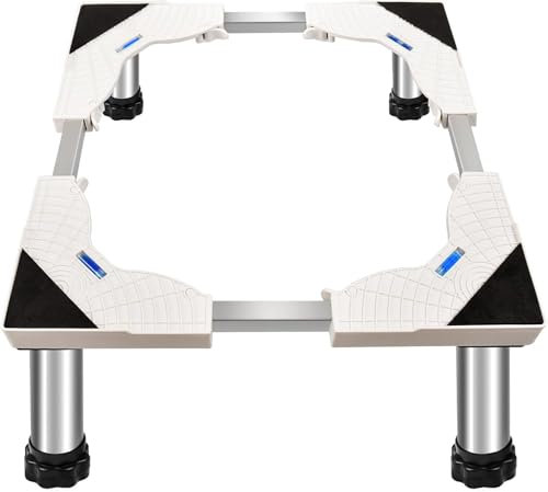 Waschmaschinen Untergestell Verstellbare Rostfreier Waschmaschine Untergestell 43-65cm für Kühlschrank, Waschmaschine, Rockner, Gefrierschrank (Weiß, 18-21 CM)
