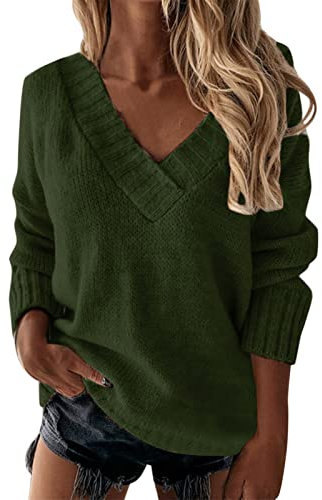 Jersey Punto Mujer Suéter Mujer Suéter De Manga Larga Con Cuello En V De Color Liso Para Mujer SuéTer Fino Mujer Manga Larga Cuello Pico Jersey Mujer Otoño Jerseys Finos Mujer