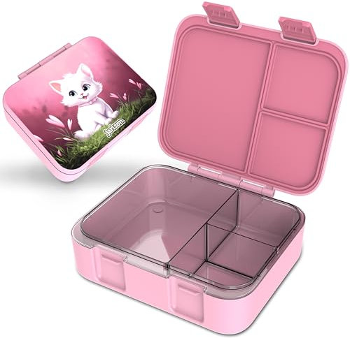 Jarlson® Brotdose Kinder mit Fächern MILI | Lunchbox BPA frei | Bento Box auslaufsicher | Snackbox | Jausenbox für Kindergarten und Schule |1000 ml - Leichtgewicht (Katze Rosa)