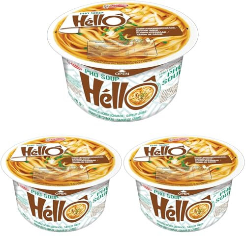 HELLO PHO Instantreisnudeln, Rind, glutenfrei - 1 x 70 g (Packung mit 3)
