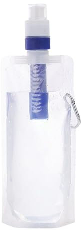 Bouteille d'eau filtrée pliable à presser, bouteilles d'eau pliables pour les voyages avec filtre | Bouteille purificateur d’eau,Poche à eau réutilisable, sac à eau, bouteille d'eau avec paille filtra