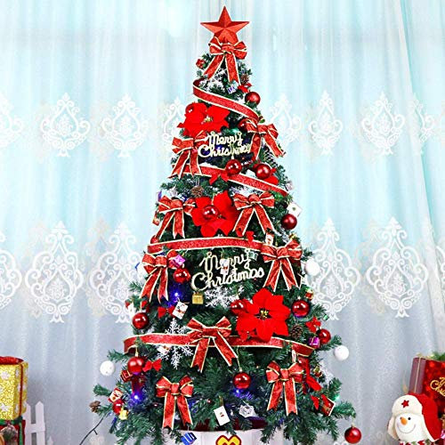 Albero di Natale artificiale pre-decorato, albero di abete incernierato di alta qualità, facile da montare, decorazione per le vacanze, robusto supporto in metallo dorato 2,1 m (regali per albero di