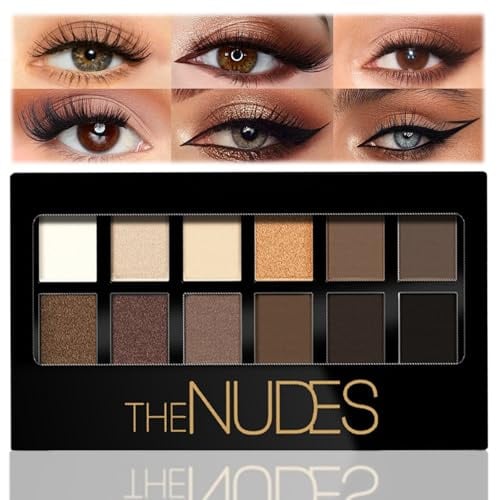 Smoky Nude Eyeshadow Palette - Highly Pigmented, Waterproof, Long-lasting Matte & Shimmer Makeup with 12 Brown Shades