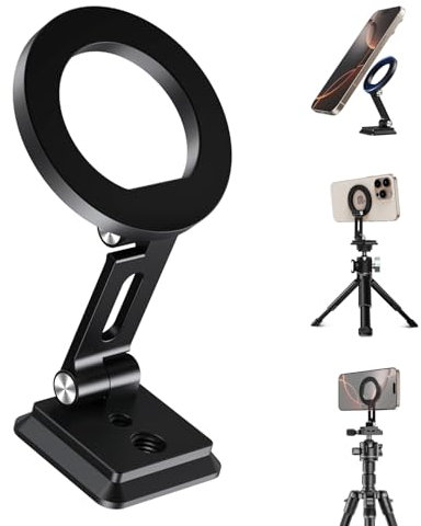 elitehood for Magsafe Phone Tripod Mount with Arca Port, Aluminum Magnetic iPhone Tripod Mount with 1/4 & 3/8 Screw, for Magsafe Phone Adapter Compatible with iPhone 16 15 14 13 12 Series, Black