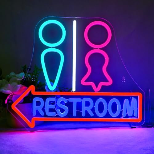 LED Neon-Schild „Restroom“ – dimmbar (38x32 cm), Wanddeko für Café, Bar, Restaurant, Büro, Studio, Hausbar, Gäste-WC Praktische und stilvolle Beschilderung