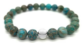 Nahle | Naturstein mit 925 Silberperle Armband | Naturstein Stretch- Armband | handgemachtes Perlenarmband | mit edler Schmuckschachtel (Variscit Türkis/Grün, 17cm)