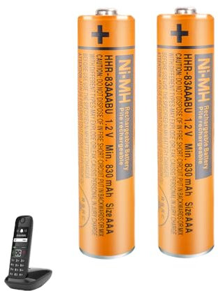 Lot de 2 Piles Rechargeables 1,2V AAA 830mAh pour Gigaset téléphone Fixe sans Fil, Ready-to-Use Batterie NiMH pour téléphone sans Fil Panasonic