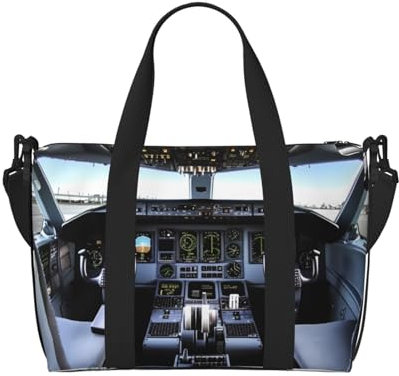 Sporttasche für Damen und Herren, Reisetasche, Flugzeug, Cockpit, Wochenendtasche, Segeltuch, Handgepäcktasche für Reisen, Schwimmen, Fitness, Workout, Sport, Duffle-Tasche, Schwarz, Einheitsgröße,
