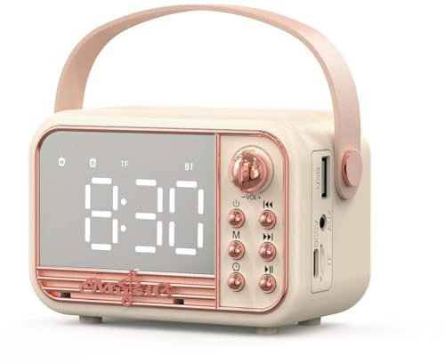 Malloy Radio-Réveil Bluetooth 5.0 Enceinte Vintage Enceintes Bluetooth sans Haut-Parleur Support de Carte TF U Disk AUX Son 3D Type Diffusion de Balance D'Horloge-Réveil Speaker B