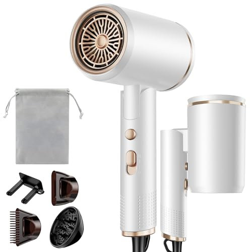 Vbrisi Hair Dryer,2400W Foldable Ionic Blow Dryer, Professional Travel Hair Dryer with Hot/Cold Button, 3 Heats, 3 Speeds, AC Motor Salon Hairdryer with Diffuser and Storage Bag (White)