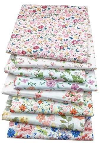 Lot de 8 tissus pour patchwork - Motif fleurs - 50 x 50 cm - En coton imprimé - Petit tissu ferraille pour bricolage, artisanat