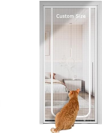Custom Size Cat Door Screen Anti Mosquito Fly Curtain Nets, Insects Protection Mesh Pets Proof Screen Doors with Zipper, Prevent Pet Escape Door Curtains (W*H:80 * 200cm)