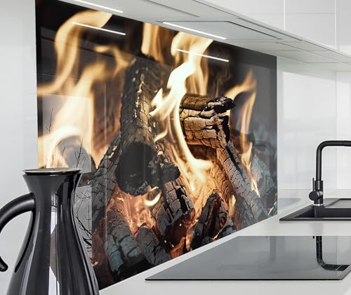 timalo Herd Spritzschutz Wand Spüle, Küche Küchenrückwand Glasoptik | Acryl Glas 2mm | Glasrückwand Acrylglas Küchenpaneele Rückwandschutz Platte | 60x40cm Lagerfeuer Feuer Kamin