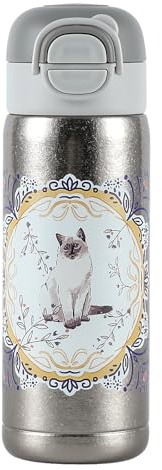 Cottea 17oz/500ml Insulated Bottles,Security Lock Titanium Water Bottle with Straw,Non-Slip Travel Mugs Insulated for Hot and Cold,1 Pack. (CAT)