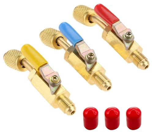 Messing HVAC A/C gerader Absperrkugelhahn Klimaanlage Kugelhahn 1/4 Zoll SAE-Adapter, 3 Stück