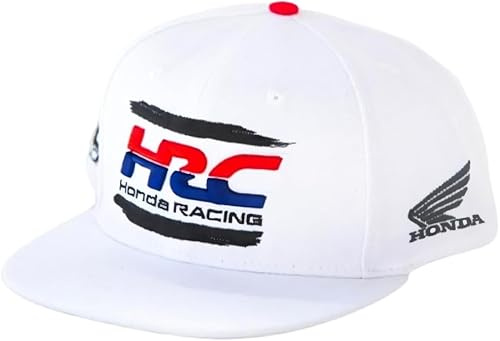 D'cor Visuals Snapback Mütze - Kompatibel mit Honda HRC Fans - Weiße Kappe mit flacher Krempe - Einheitsgröße für Motocross und Offroad-Fahrer