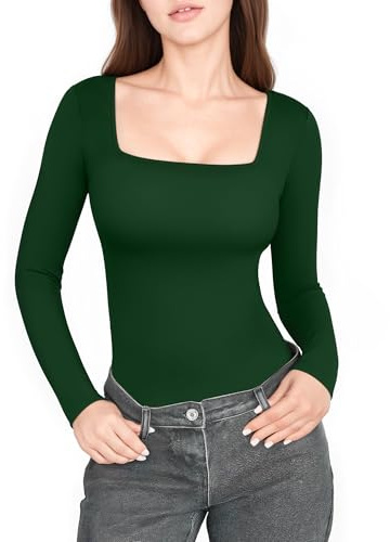 ALGALAROUND Women's Long Sleeve Square Neck Tops UK | T-shirts Shirt Slim Fit Ladies Top Going Out Basic Sexy Shirt Winter Tee Clothes
