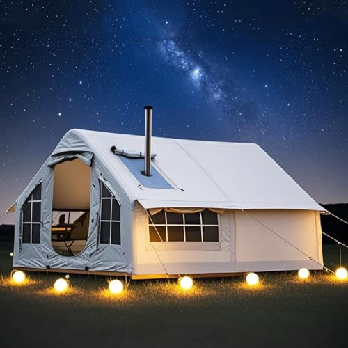 SULQING 4 Saison wasserdichte Winddichte Glamp-Zelte Haus,Camping im Freien schnelle Einstellungszelte mit Herdloch und Pumpe, große Familienluft, Pop-up-Pumpenzelt mit Aufbewahrungsbeutel,