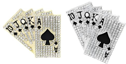 2 Stück Poker Royal Flush Broschen Set – Legierung Spaten gerade bündig Pin mit funkelnden Strasssteinen für Männer und Frauen, Modeschmuck Geschenk