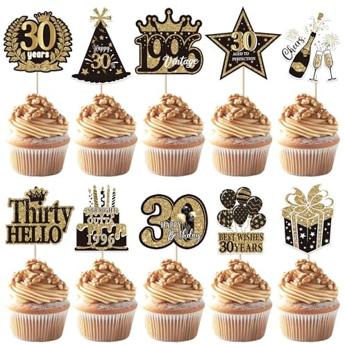 40 Stück 30th Geburtstag Tortendeko Vintage 1996 Kuchen Deko Hello Thirty Cheers to 30 Cupcake Toppers für 30th Geburtstag Jahrestag Party Kuchen Dekorationen