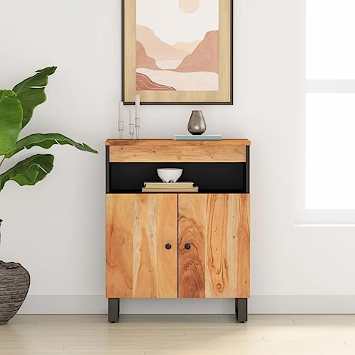 Teenpull Sideboard Buffet Schrank mit 2 Türen, 60x33x75 cm, Massivholz Akazie Natur, Robustes Esszimmer Küchenbuffet, stilvolles Aufbewahrungsmöbel für Wohnzimmer