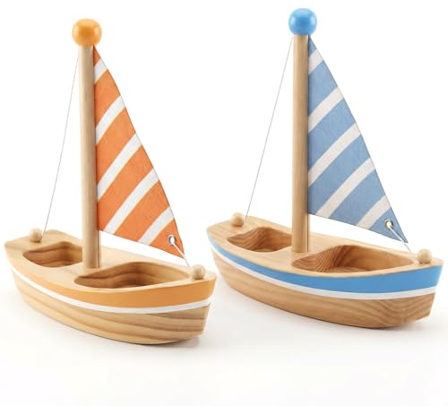 WOODENFUN 2er Holz Segelboot Set wasserfestes Badespielzeug für Kleinkinder ab 1J