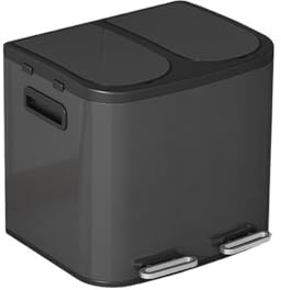 Poubelle Poubelle rectangulaire à Double bac de 40 L avec Fermeture amortie et pédale - 2 bacs 20 litres, Acier Inoxydable(Noir)