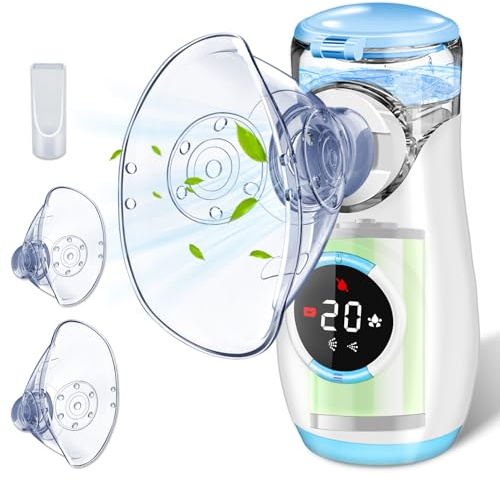 BIAOQINBO Nebulisateur pour Adultes et Enfants,Nebulisateur Portable Silencieux avec Ecran Digital,Nébuliseur Rechargeable Inhalateur Aerosol Medical Electrique avec 2 Masques et Embout Buccal