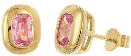 trendor Damen-Ohrringe 925 Silber Vergoldet Ohrstecker Zirkonia Pink