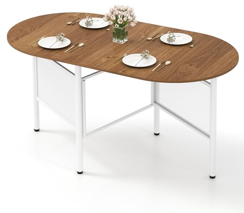 COSTWAY Esstisch klappbar, Küchentisch für 6-8 Personen, platzsparender Klapptisch, ovaler Esszimmertisch für Esszimmer, Küche, 150 x 80 x 76 cm (Natur + Weiß)