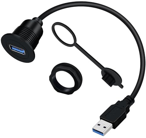 YINGAYOU Cavo USB da Pannello 5Gbps Prolunga USB da Incasso 5V 3A Con Copertura Impermeabile Supporta Ricarica Rapida e Tasferimento Dati per Auto, Barca, Moto (0.3 m)