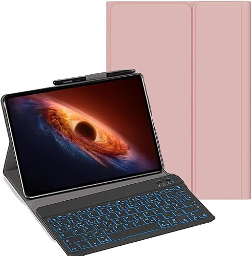 YHFZR Tastatur Hülle für Honor Magic Pad 4 Tablet 12,3 Zoll, [Deutsches QWERTZ] Ultraslim Hülle mit 7 Farben Beleuchtung Kabellose Tastatur mit Schützhülle, Rosa