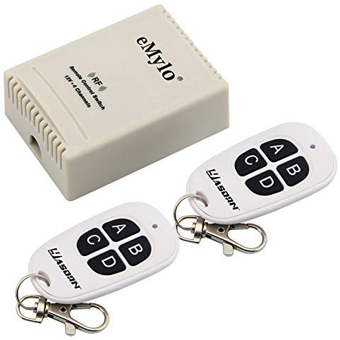 eMylo Ein 4-Kanal Relais mit zwei Transmittern Wireless RF Fernbedienung Schalter (12V 433Mhz)