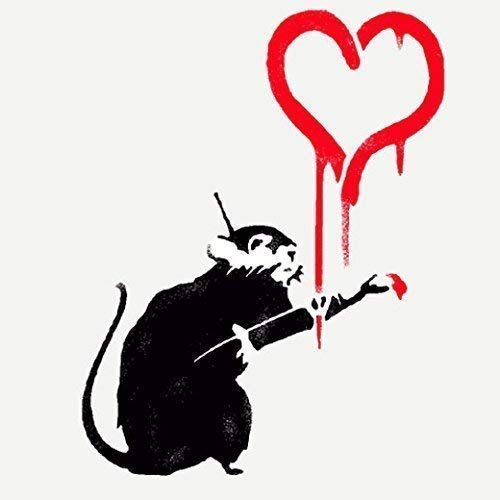 Banksy Ratte Graffiti Schablone - Ratte Malen Herz/Wiederverwendbar Wohndeko & Kunst Handwerk Malerei Schablone - semi-transparent Schablone, XS/ 11X15CM