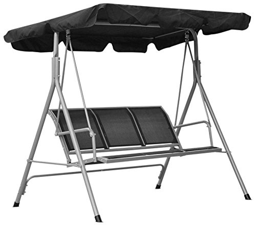 Bakaji Hollywoodschaukel 3 Sitzer Metallrohrrahmen und Bezug aus Polyester mit Kissen gepolstert Größe 190 x 115 x 170 cm grau