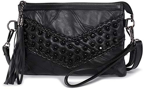 LaRechor Borsa Tracolla Donna - Borsetta Tracolla Donna Piccola - Elegante Borsa Donna Pochette Nera in Pelle Morbida - Borsa con Borchie da Viaggio Sera Città