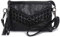 Kleine Umhängetasche Handtasche für Damen Quaste Nieten Clutch Abendtasche Weich Leder Schwarz