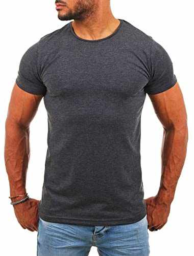 Young & Rich Herren Uni Basic T-Shirt mit Rundhals Ausschnitt einfarbig Stretch körperbetonte Dehnbare Passform 1701