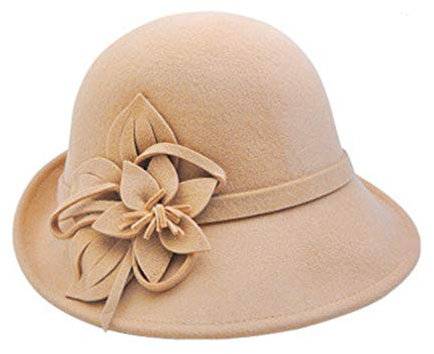 Ulalaza Chapeau cloche en feutre à bord large rétro avec nœud floral pour femme - - Taille unique