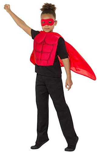 NET TOYS Superhelden-Umhang mit Maske & Brustpanzer - Rot M, 7-9 Jahre, 130-143 cm - Originelles Kinder-Outfit Comicfigur - Bestens geeignet für Kinder-Fasching & Straßenkarneval